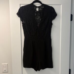 Black Lace Short Sleeve Romper